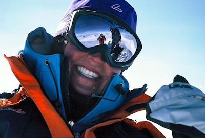 Antarctica reflected in a climber's goggles on Vinson.