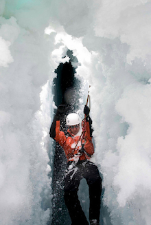 A climber falls into a hidden crevasse.