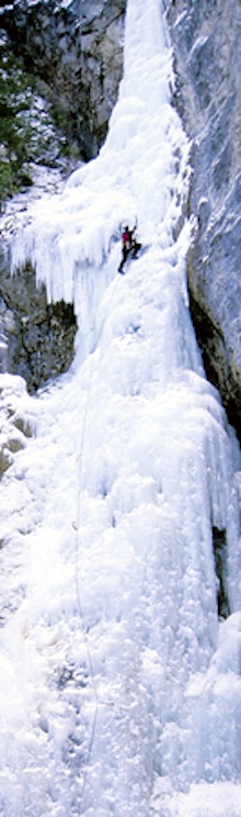 Ascending wild waterfall ice in the North Cascades.