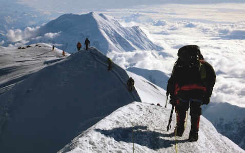 Climbers approaching the summit after a successful climb of the West Rib.
