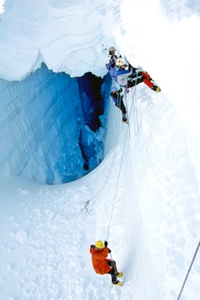 Participants practice crevasse rescue one a wild Alaskan Glacier.