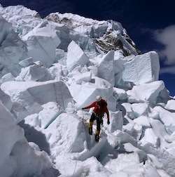 Navigating the Khunbu Icefall.